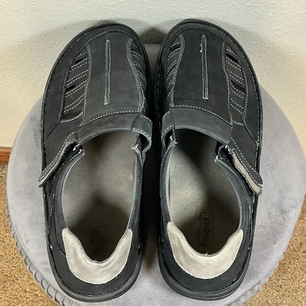Propet Jack Mens Fisherman Sandals 13  Black Leather Adjustable Hook‎ And Loop